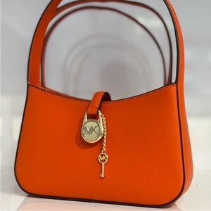 Michael Kors Lyra Small Leather Pochette Bag Red Clay